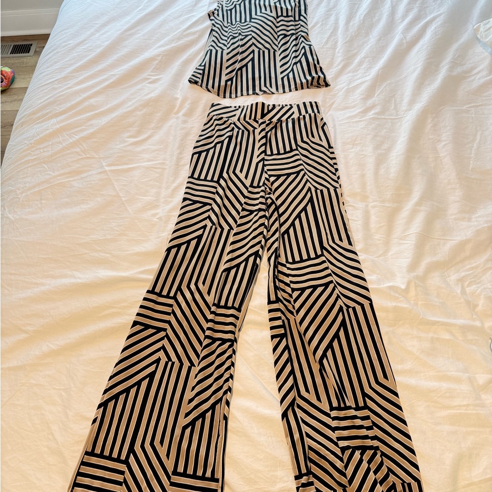 Stylish Black and Cream Striped Women's Jumpsuit